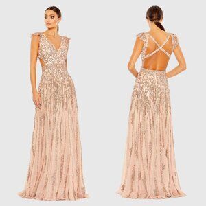 Mac Duggal Sequined Flutter Cap Sleeve Cut Out A Line Gown Style 5682 Sz 4